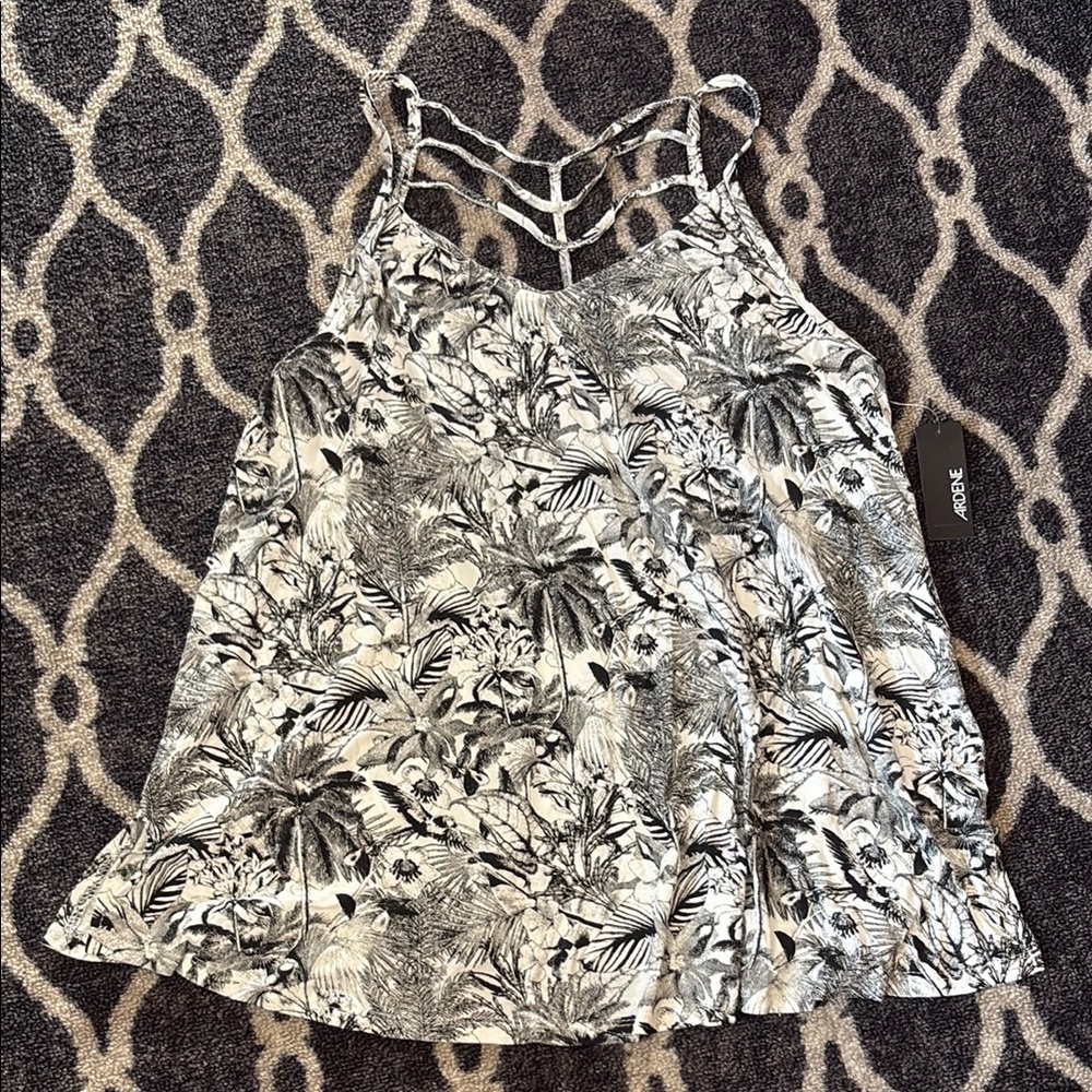 ARDENE Black and White Floral Tank Top